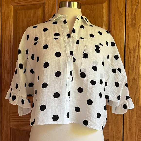 TOPSHOP - Polka Dot Cropped Shirt -- Excellent Condition - Picture 5 of 11